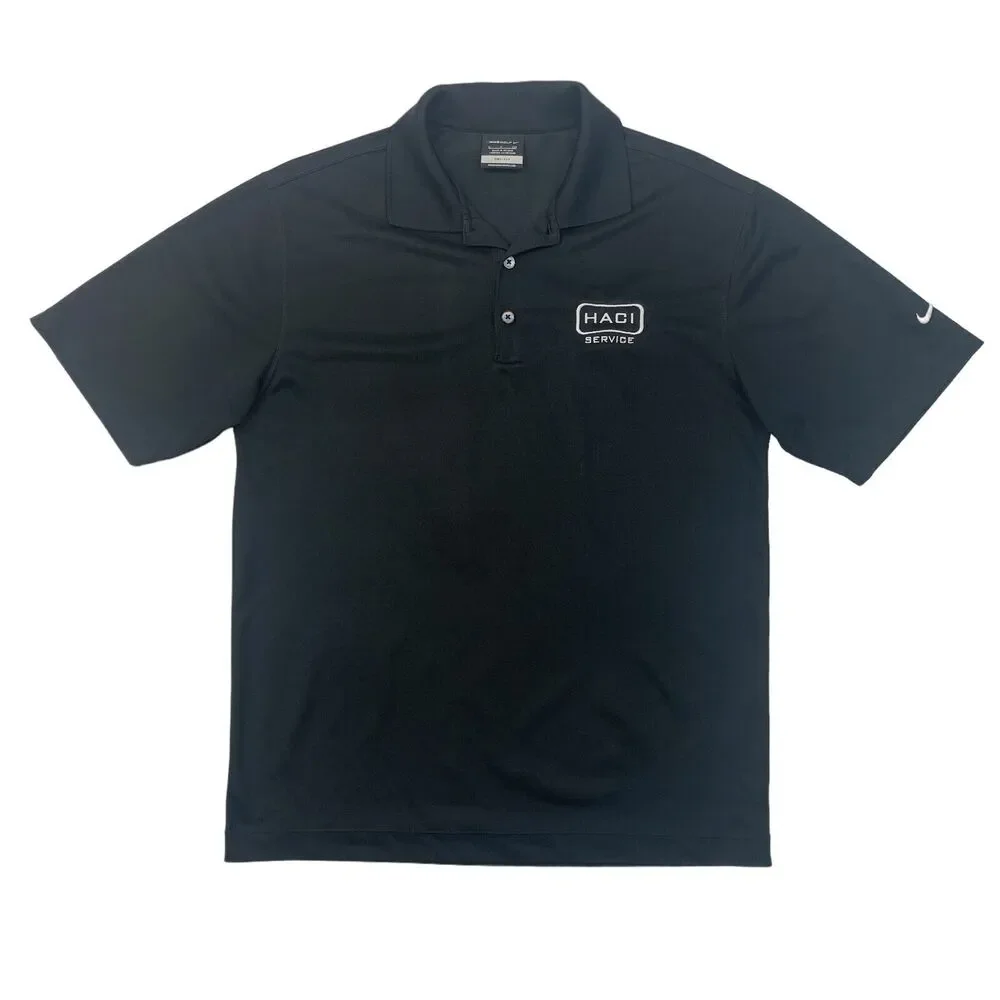 Nike Golf Shirt Mens S Small Black Dri Fit Micro Pique Polo Haci Service Logo